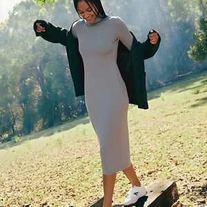 Free People Free-Est Dress NWT Turtleneck Long Sleeve Midi Grey Knit Size Small